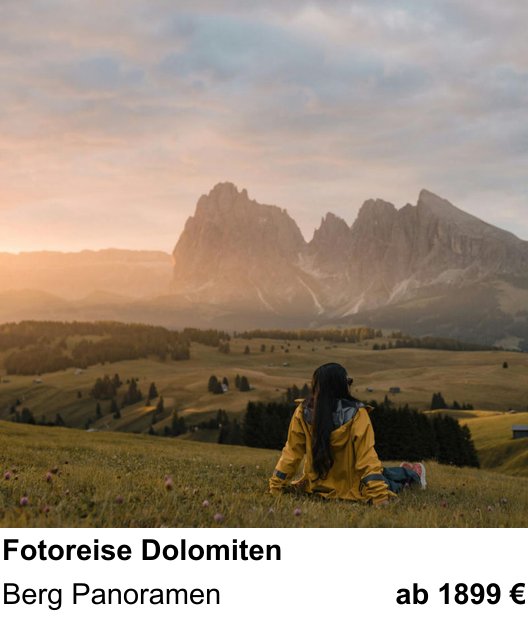 Detailreicher Fotokurs über Fotoreise Dolomiten: Berg Panoramen