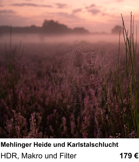 Detailreicher Fotokurs über Mehlinger Heide und Karlstalschlucht: HDR, Makro und Filter